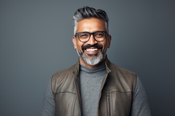 Obraz premium Lifestyle portrait of an Indian man in his 40s in a minimalist background