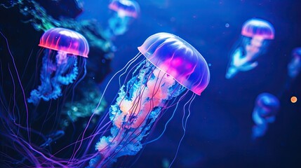 Jellyfish floating in the sea. Illustration for brochure, cover, poster, presentation or banner.