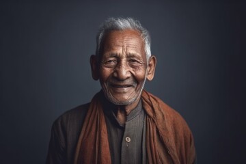Fototapeta premium Medium shot portrait of an 100-year-old elderly Indian man in a minimalist background