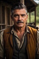 Fototapeta premium A stylish man with a distinguished mustache and a vest
