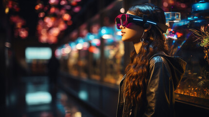 woman wearing vr glasses 