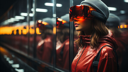 woman wearing vr glasses 