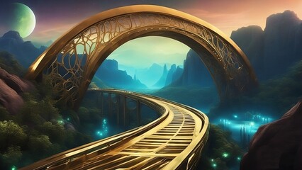 highway bridge on alien planet at night