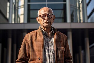 Naklejka premium Portrait of a senior man with eyeglasses in the city