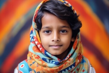 Portrait of a cute little indian boy with headscarf