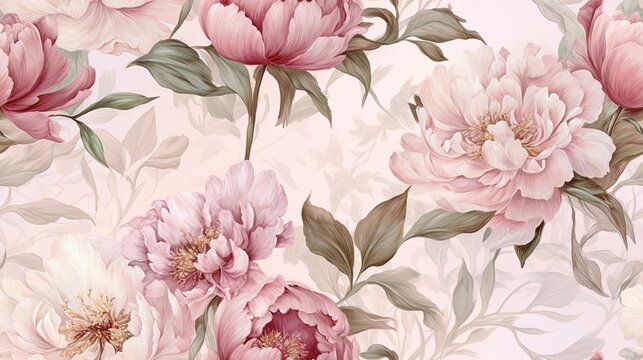  a pink floral wallpaper with pink and white flowers on a light pink background.  generative ai