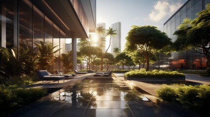 Naklejka premium Urban Oasis: Captivating Fusion of Architecture and Nature