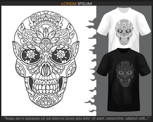 skull head mandala arts isolated on black and white t shirt.