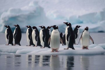 Obraz premium Penguins standing on top of an iceberg in the Antarctic