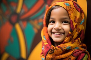 Portrait of a cute little girl wearing a headscarf.