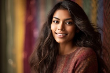 Obraz premium Portrait of a beautiful young woman with long wavy hair.