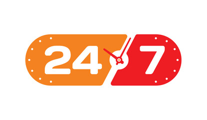 24-7 service concept. 24-7 open concept vector