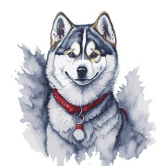 Siberian Husky Santa Hat Vector Illustration Tshirt Design Logo Icon Christmas Greeting Card