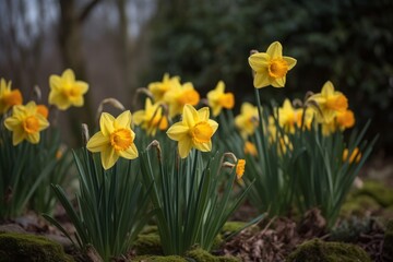 Fototapeta premium A vibrant bunch of yellow flowers blooming in a garden