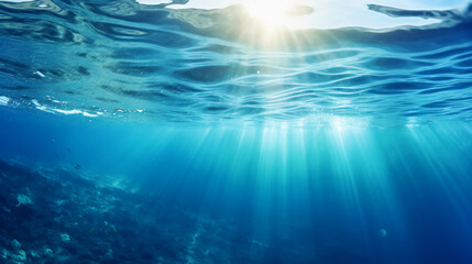 Fototapeta na wymiar Aqua Adventure: Underwater Wave and Sun Reflections on Open Water