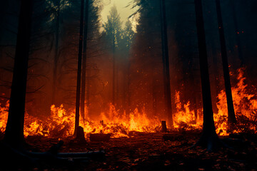 Large-scale forest. The forest is burning. Ecological disaster, natural cataclysm