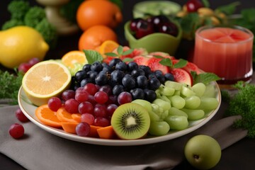 Naklejka na ściany i meble A colorful fruit platter on a white plate