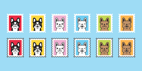 dog vector french bulldog stamp icon cartoon puppy pet smile post mail character symbol tattoo scarf illustration isolated design