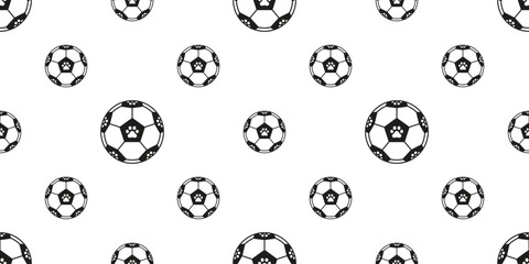 Naklejka premium football dog paw seamless pattern soccer ball footprint vector sport cartoon cat kitten puppy gift wrapping paper scarf isolated repeat wallpaper tile background illustration doodle design