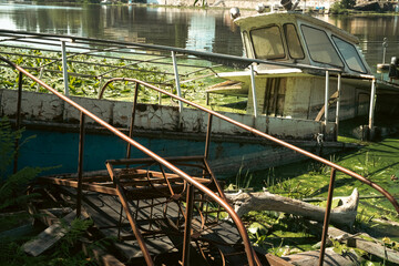 sunken boat on the pier