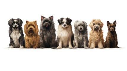 Various dog breeds isolated on white created with Generative AI