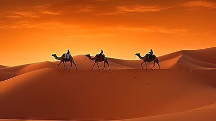  a group of people riding on the backs of camels.  generative ai