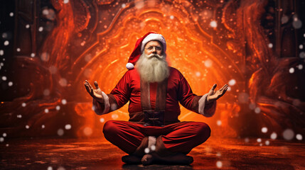 Santa finds his zen! Watch as the jolly old elf stretches, bends, and strikes poses, trading his sleigh for a yoga mat. A unique blend of holiday cheer and mindfulness. (Created Using Generative AI )