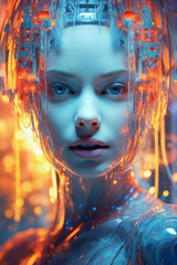 Artificial intelligence design, woman cyborg