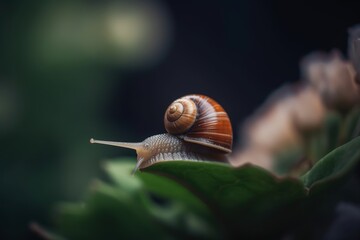 A snail resting on a vibrant green leaf