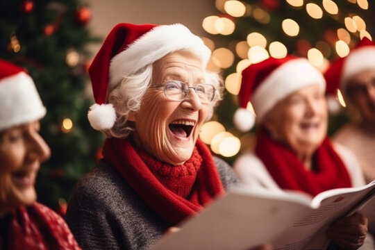 Seniors Singing Christmas Carols with Enthusiasm and Harmony , Christmas  
