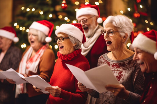 Seniors Singing Christmas Carols with Enthusiasm and Harmony , Christmas  