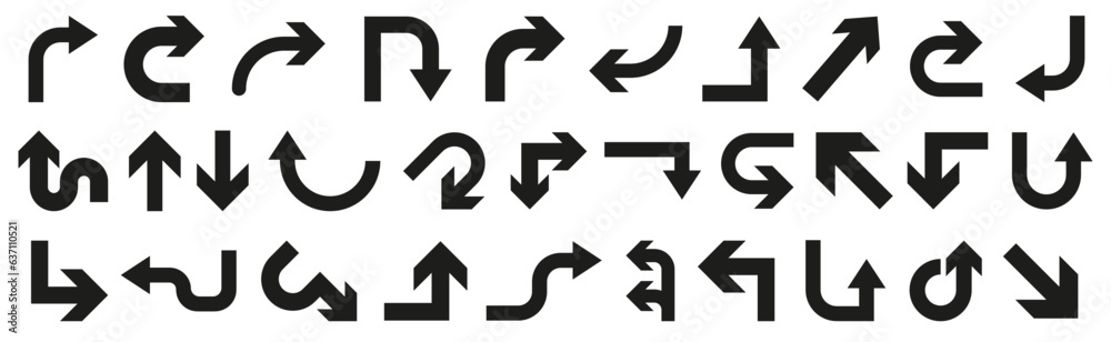 Aufkleber Arrow icon collection. Set of black direction arrow signs. Black traffic arrow for app. Simple arrow icons in black. Arrow template set