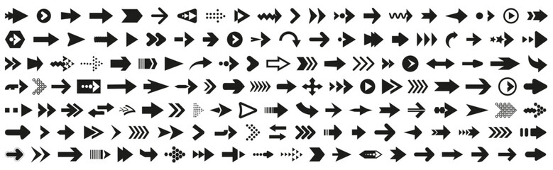 Arrow icon collection. Set of black arrow signs. Black arrow cursor for app. Simple arrow icons in black. Arrow template set