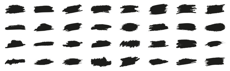 Abstract black brush ink stencils collection. Set of dried paint splattered in grunge style. Set of black paint, ink brush strokes isolated