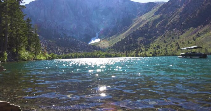 Beautiful turquoise lake with majestic mountain  