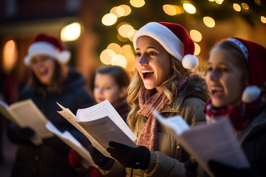 People Caroling in the Neighborhood to Spread Christmas Cheer on Christmas Eve , Christmas Eve  