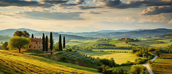 a typical landscape of Tuscany with green rural fields