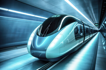 Fototapeta premium Shot of ultra fast modern train driving to his destination, fastest public transport.