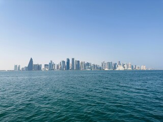 View of modern skyscrapers in the center of Doha, the capital city of the State of Qatar