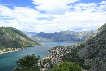 Scenic view from above of Kotor Bay in Montenegro