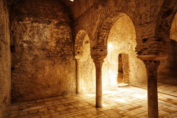 View of the interior of the ruined Hammam el Banuelos, located in the city of Granada, Spain