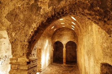 A view of the interior of the ruined Hammam el Banuelos, located in the city of Granada, Spain