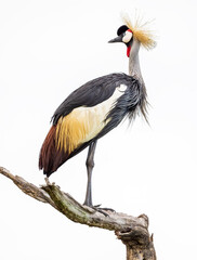 Grey Crowned Crane on branch in Africa, Tanzania