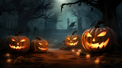 halloween pumpkin jack-o-lanterns in the dark