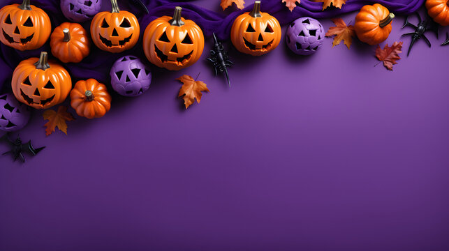 halloween purple background with pumpkins