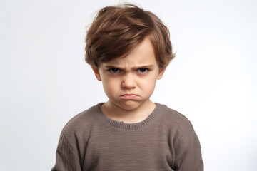 Angry schoolboy boy on a white background