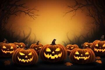 orange halloween background with pumpkins