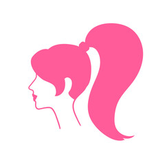 Obraz na płótnie Canvas Vector illustration of side view female portrait with pink ponytale hairstyle