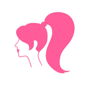 Vector illustration of side view female portrait with pink ponytale hairstyle