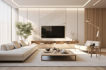 Fototapeta na wymiar Scandinavian-style living room with sofa and TV